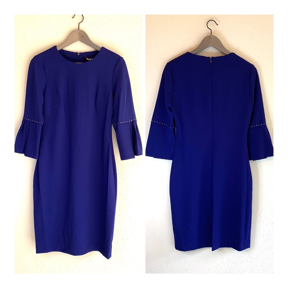DKNY Bell Sleeves Crepe Royal Blue Mini Dress Size 6 NWT